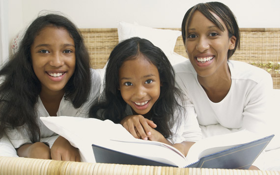 family reading book