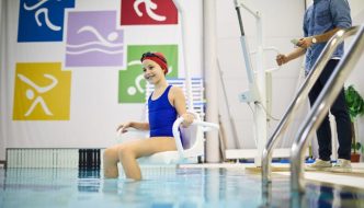 woman with disability at swimming pool