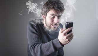 frustrated customer with smoking phone