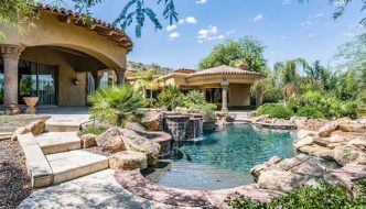 architectural swimming pool in backyard