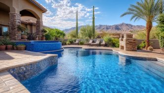 arizona desert view with backyard inground pool