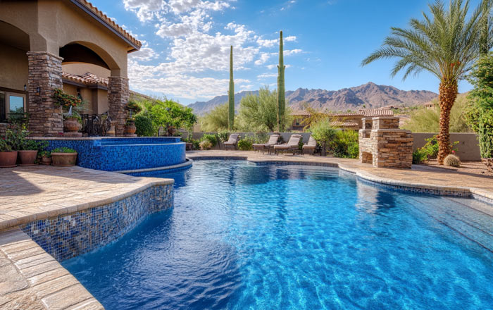 arizona desert view with backyard inground pool