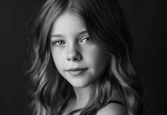 portrait shoot of eight year old female aspiring model