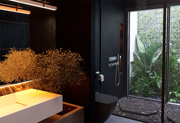 Micah Jensen: dark bathroom remodel