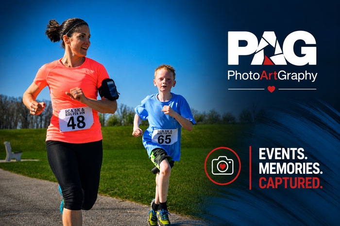 woman and boy running at Shrewsbury, PA 5K community event